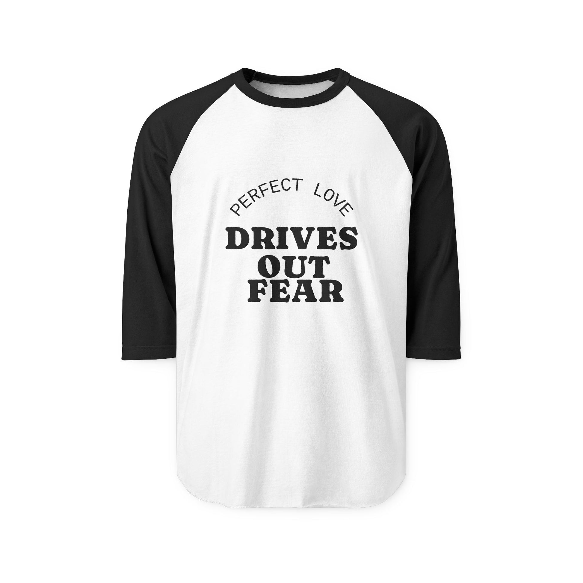 “Know Love No Fear” Three-Quarter Sleeve Raglan Shirt with "Know Love No Fear" - Casual Tee, Motivational Apparel,Everyday Wear