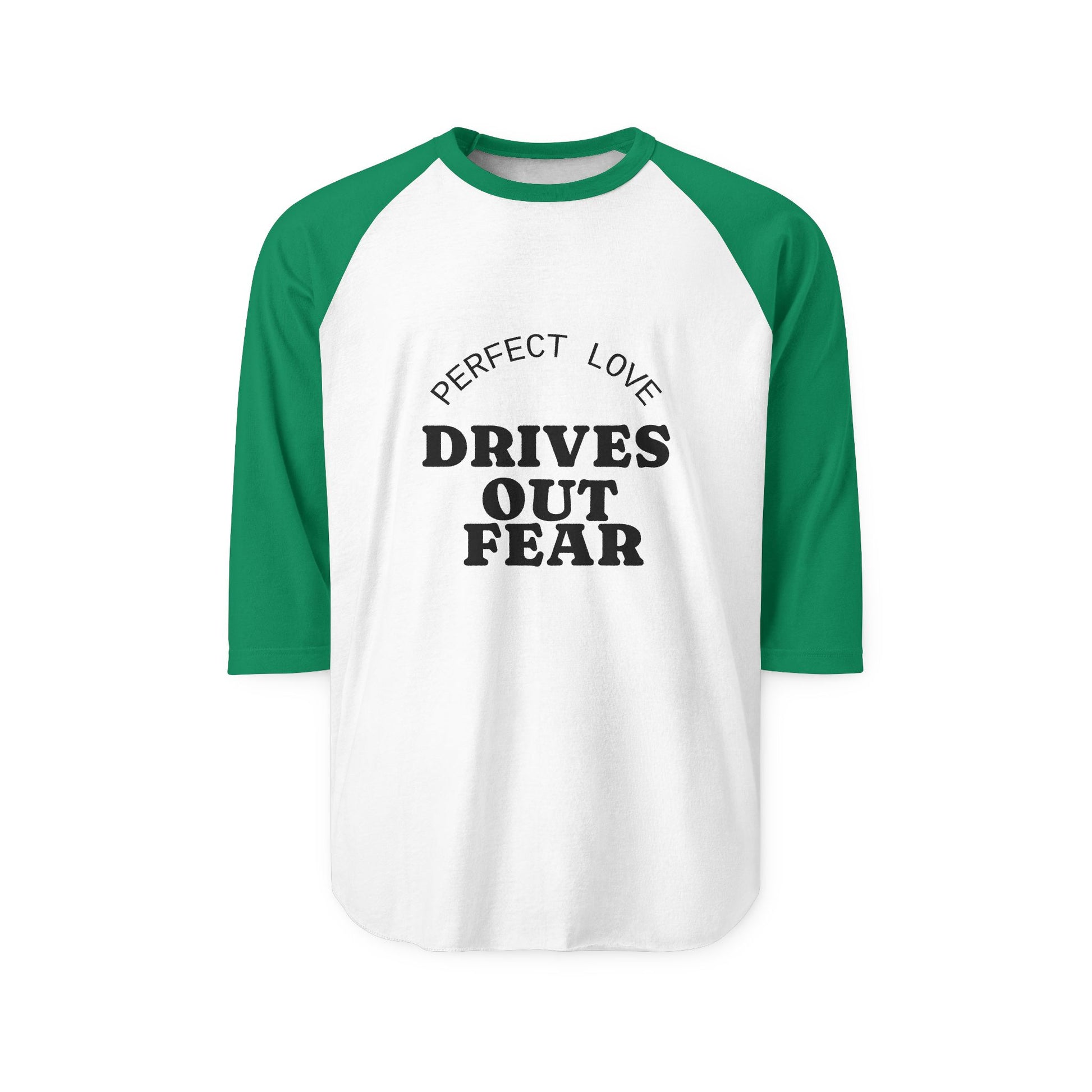 “Know Love No Fear” Three-Quarter Sleeve Raglan Shirt with "Know Love No Fear" - Casual Tee, Motivational Apparel,Everyday Wear