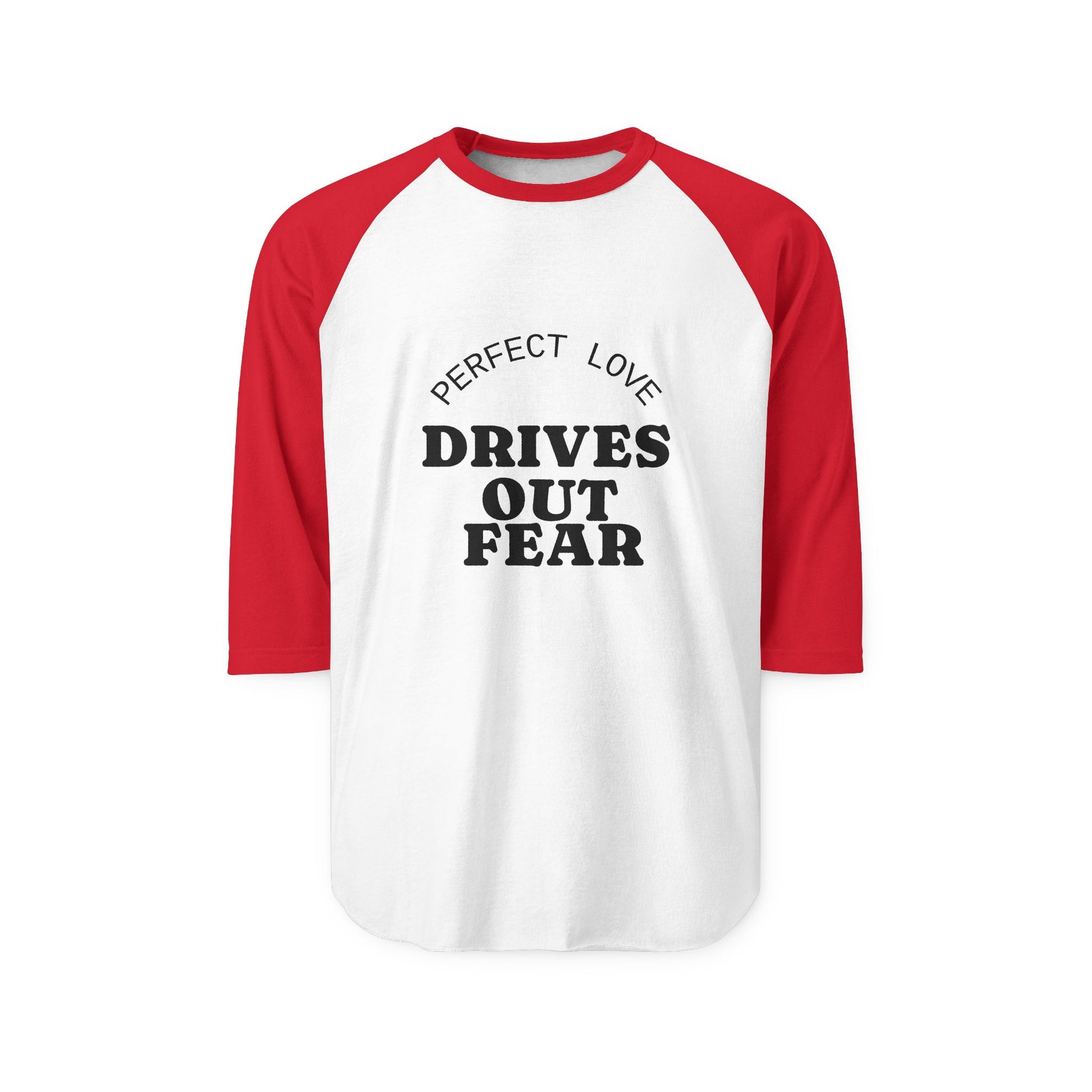 “Know Love No Fear” Three-Quarter Sleeve Raglan Shirt with "Know Love No Fear" - Casual Tee, Motivational Apparel,Everyday Wear