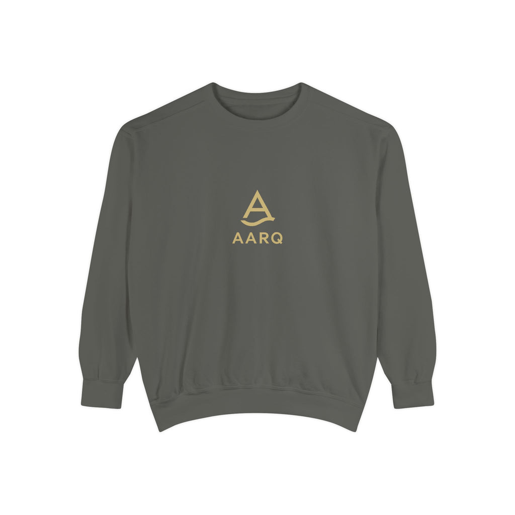 AARQ Garment-Dyed Unisex Sweatshirt with Minimalist Logo, Casual Fashion, Cozy Gift, Comfortable Layer, Trendy Streetwear