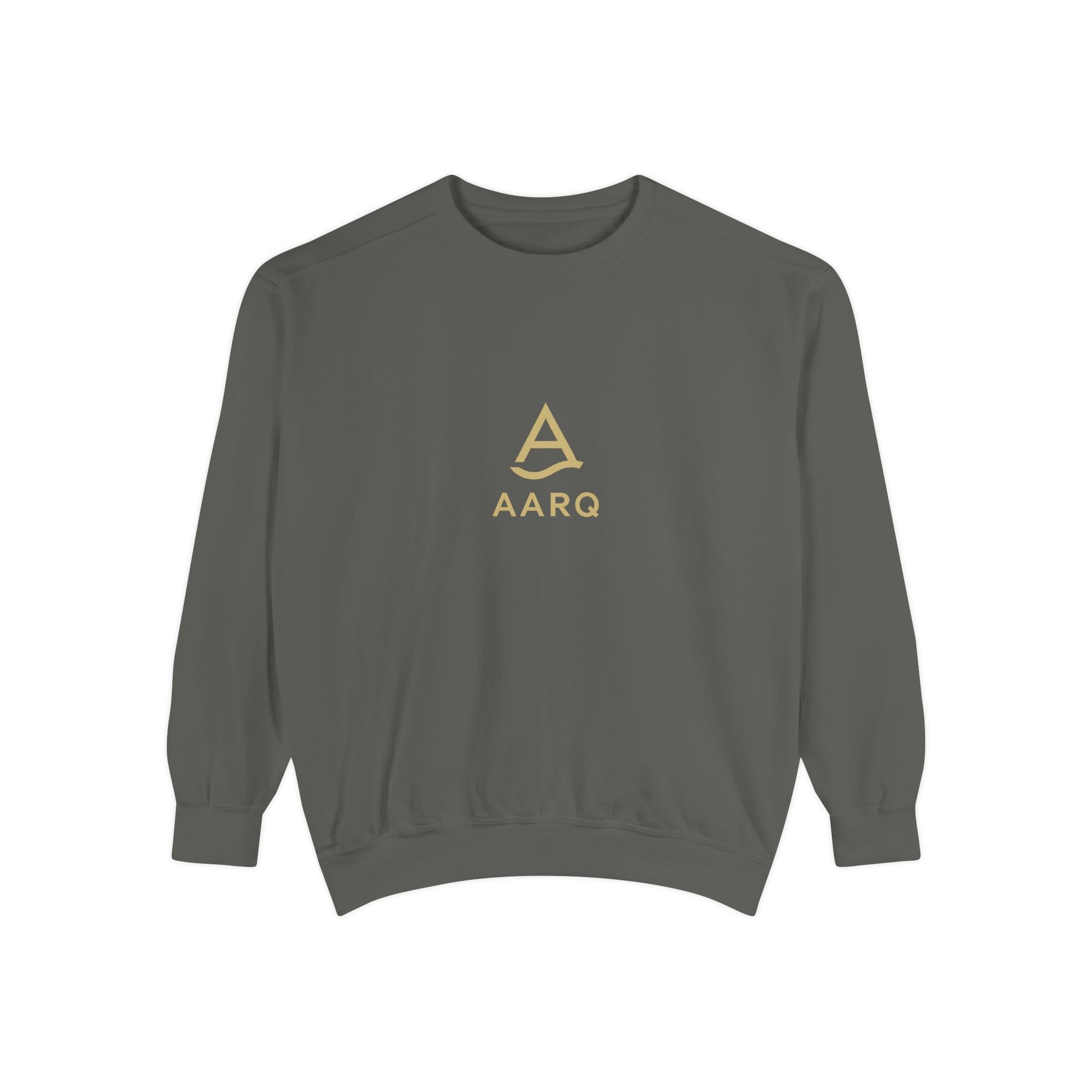 AARQ Garment-Dyed Unisex Sweatshirt with Minimalist Logo, Casual Fashion, Cozy Gift, Comfortable Layer, Trendy Streetwear