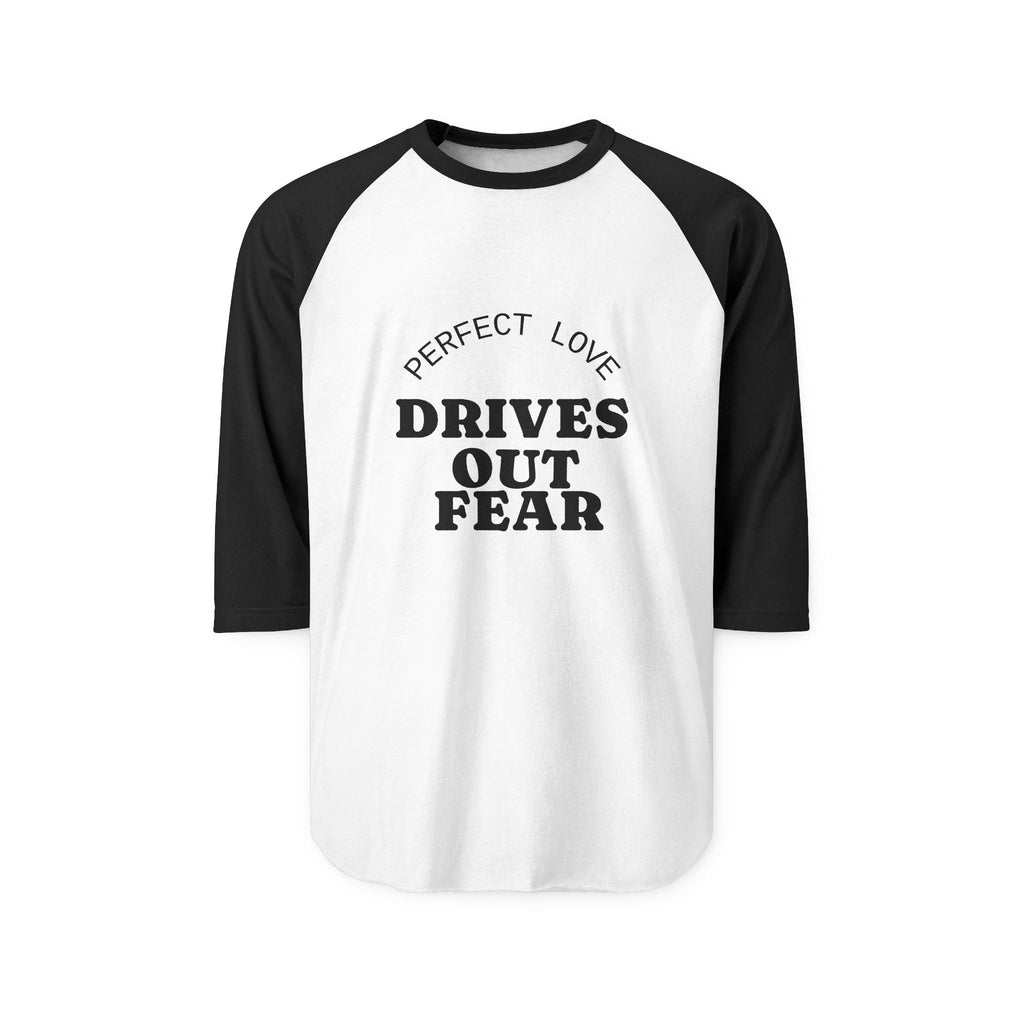“Know Love No Fear” Three-Quarter Sleeve Raglan Shirt with "Know Love No Fear" - Casual Tee, Motivational Apparel,Everyday Wear