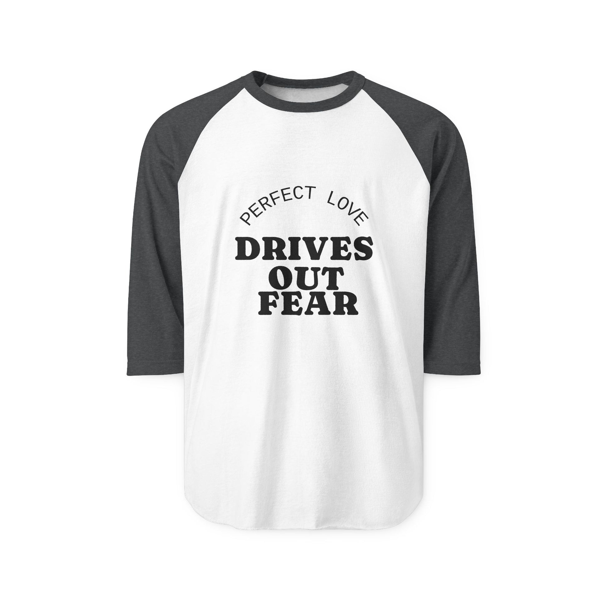 “Know Love No Fear” Three-Quarter Sleeve Raglan Shirt with "Know Love No Fear" - Casual Tee, Motivational Apparel,Everyday Wear